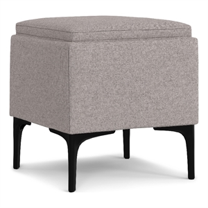 Natasha 18&quot WD Square Storage Ottoman with Tray in Cloud Gray Polyester Linen