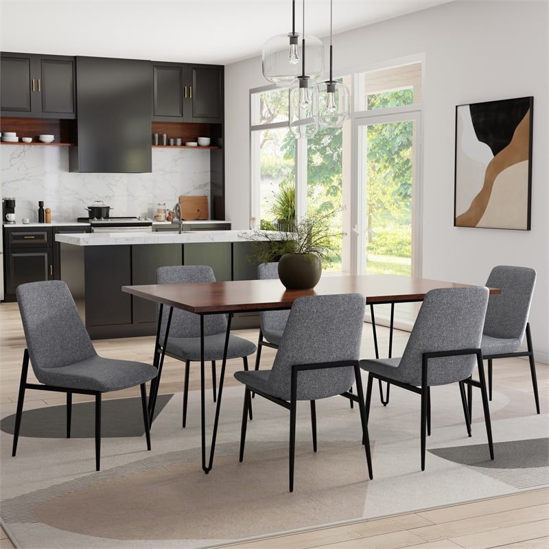 Savannah  Contemporary Dining Chair ( Set of 2 ) in Gray Linen Look Fabric