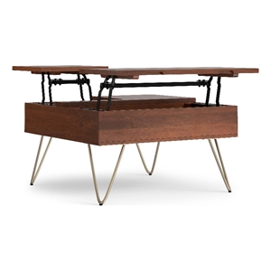 Hunter SOLID MANGO WOOD 32&quotWD Square Lift Top Coffee Table in Umber Brown &Gold