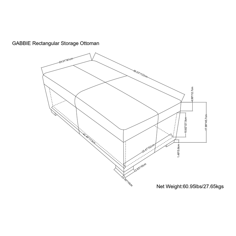 Gabbie 48 inch Wide Contemporary Storage Ottoman in Slate Gray Polyester Linen