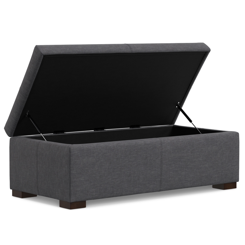 Gabbie 48 inch Wide Contemporary Storage Ottoman in Slate Gray Polyester Linen