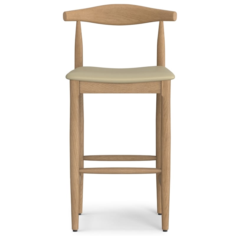 Molly Mid Century Modern Bar Stool in Natural Faux Leather & Fully Assembled