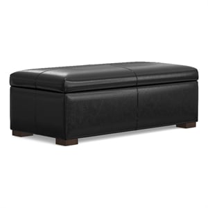 Gabbie 48&quot Wide Contemporary Storage Ottoman in Midnight Black PU faux leather