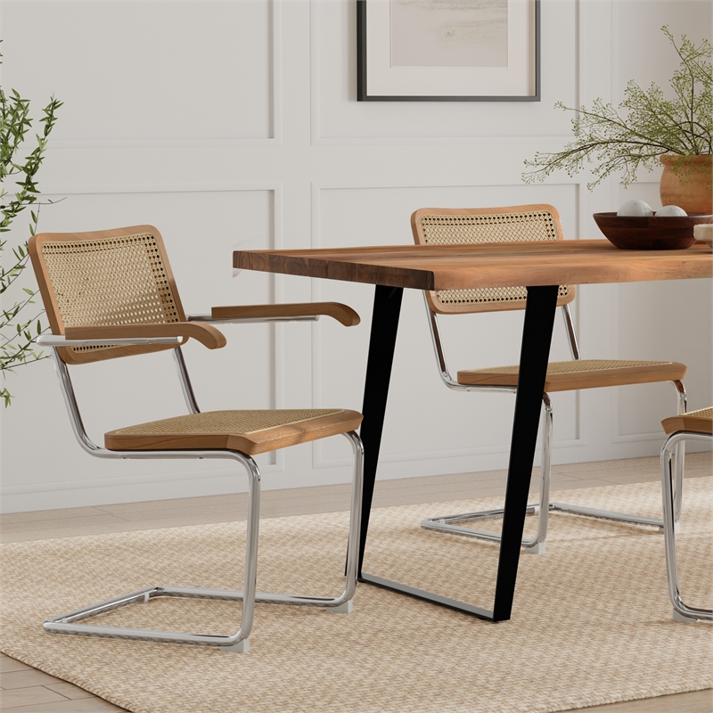 Madalyn  Mid Century Modern Dining Arm Chair ( Set of 2 ) in Natural Rattan