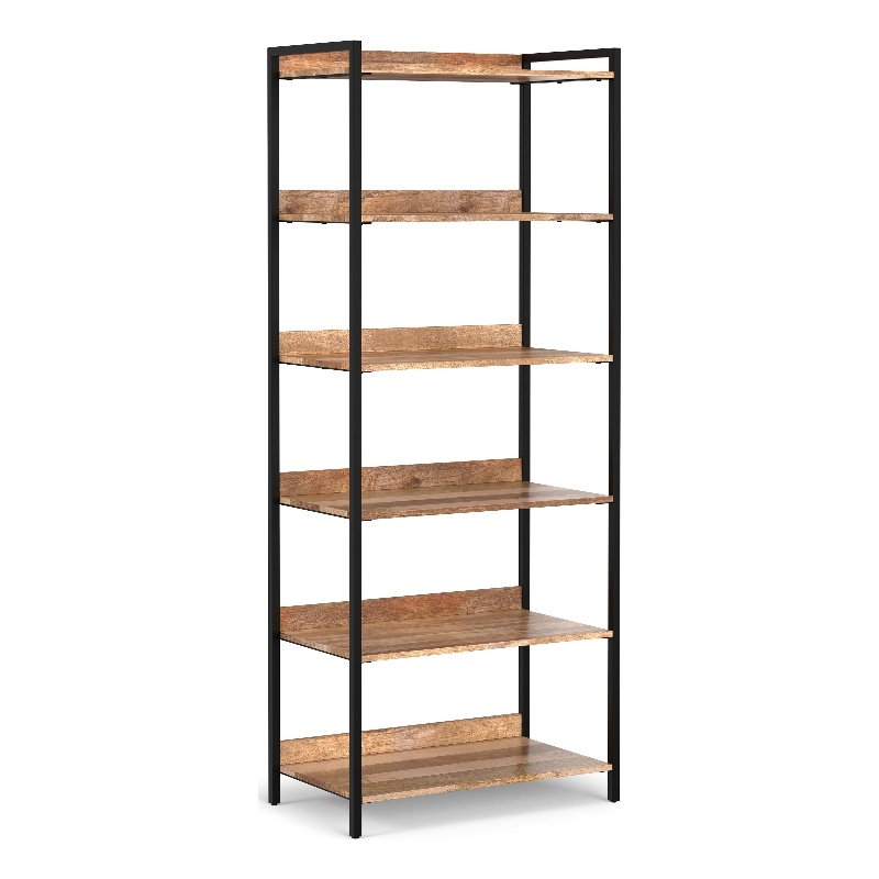 Kelsey SOLID MANGO WOOD 74x30 inch Modern Industrial Large Bookshelf in Natural