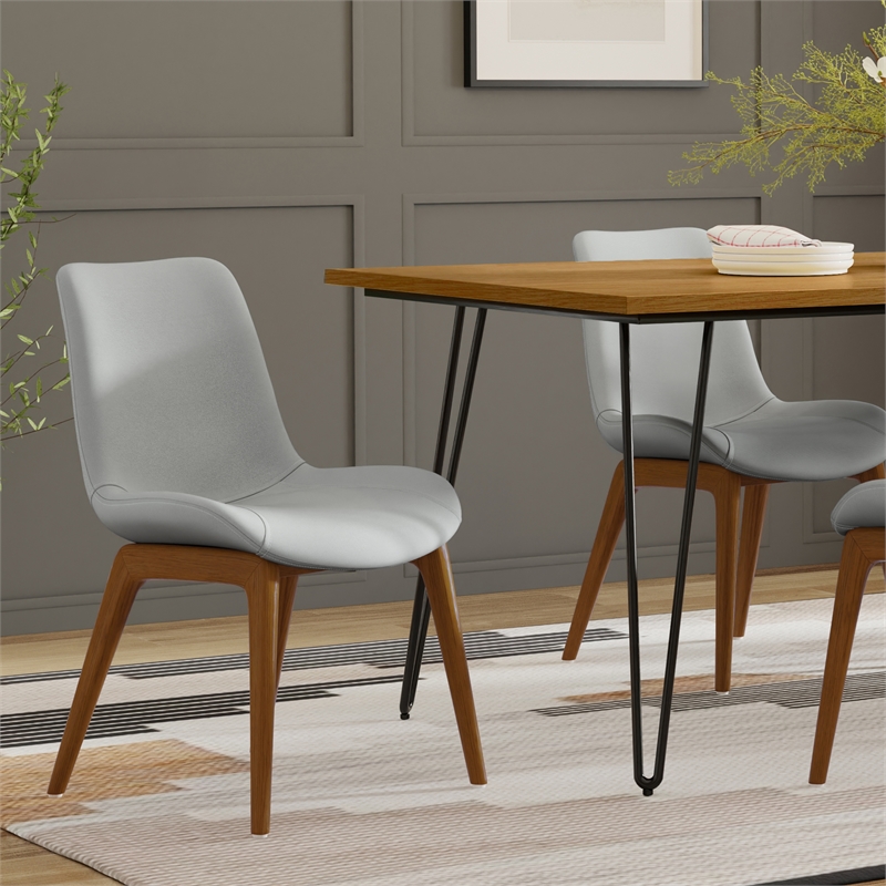 Loretta SOLID WOOD Modern Dining Chair(Setof 2) in Light Gray Linen Look Fabric