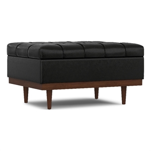 Mariah 34&quot Wide Rectangle Coffee Table Storage Ottoman in Black PU faux leather