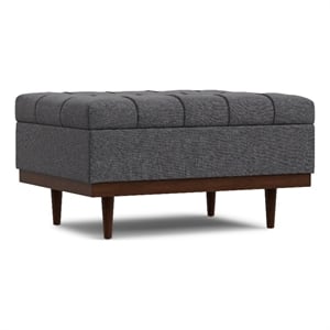 Mariah 34&quot Wide Coffee Table Storage Ottoman in Slate Gray Polyester Linen