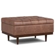 Mariah 34 inch Wide Coffee Table Storage Ottoman in Brown Vegan Faux Leather
