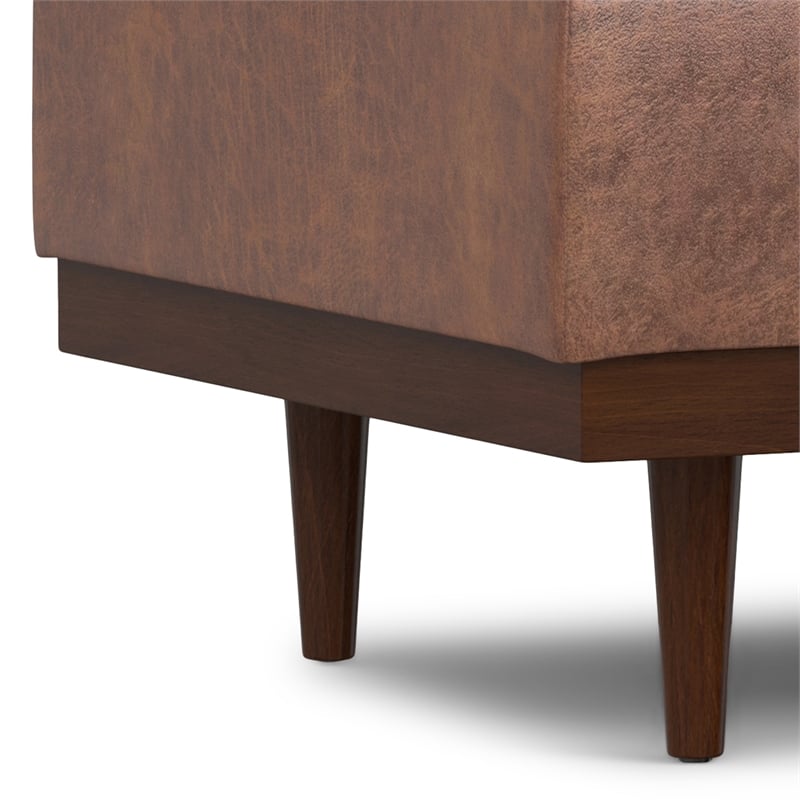 Mariah 34 inch Wide Coffee Table Storage Ottoman in Brown Vegan Faux Leather