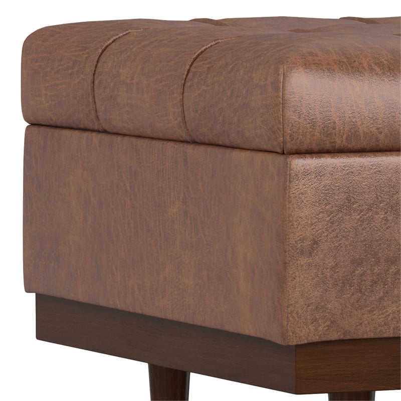 Mariah 34 inch Wide Coffee Table Storage Ottoman in Brown Vegan Faux Leather