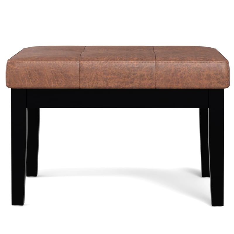 Lacey 26inch Wide Contemporary Tufted Ottoman Bench in Brown Vegan Faux Leather