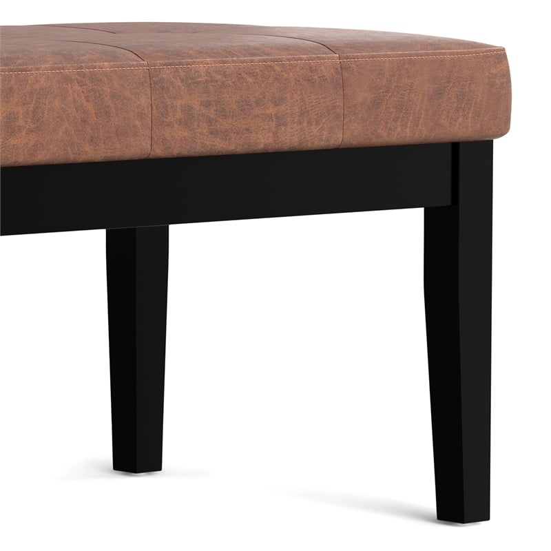 Lacey 26inch Wide Contemporary Tufted Ottoman Bench in Brown Vegan Faux Leather