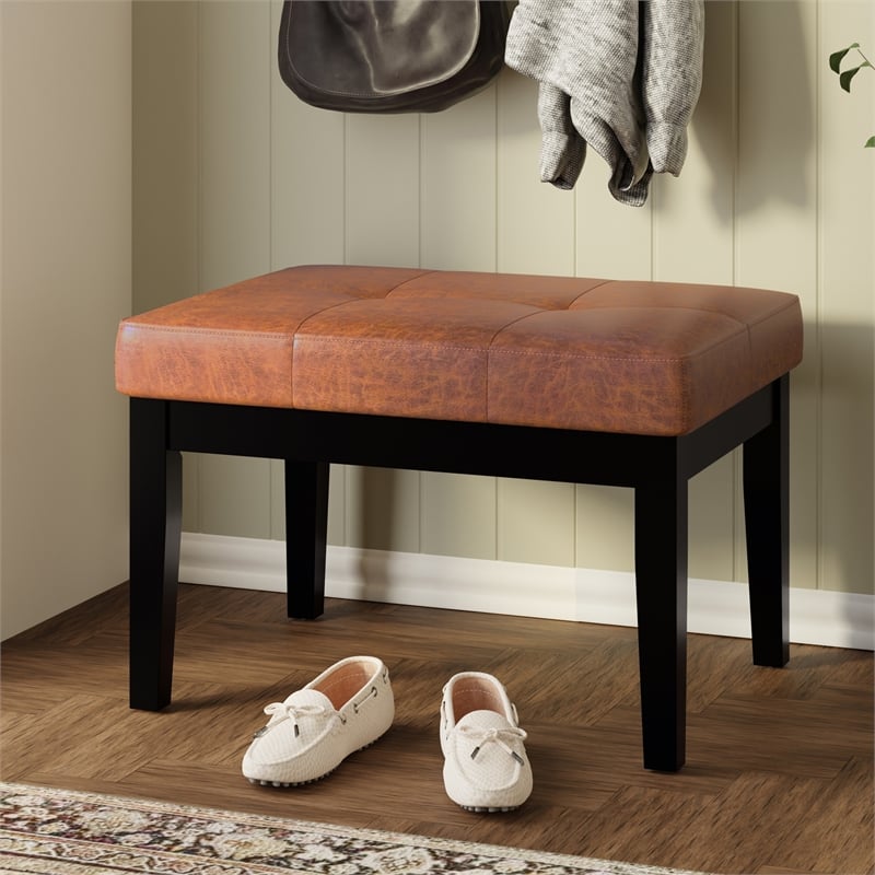 Lacey 26inch Wide Contemporary Tufted Ottoman Bench in Brown Vegan Faux Leather