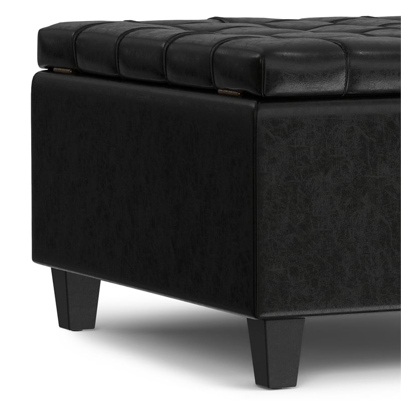 Harrison 30 inch Wide Coffee Table Storage Ottoman in Black Vegan Faux Leather