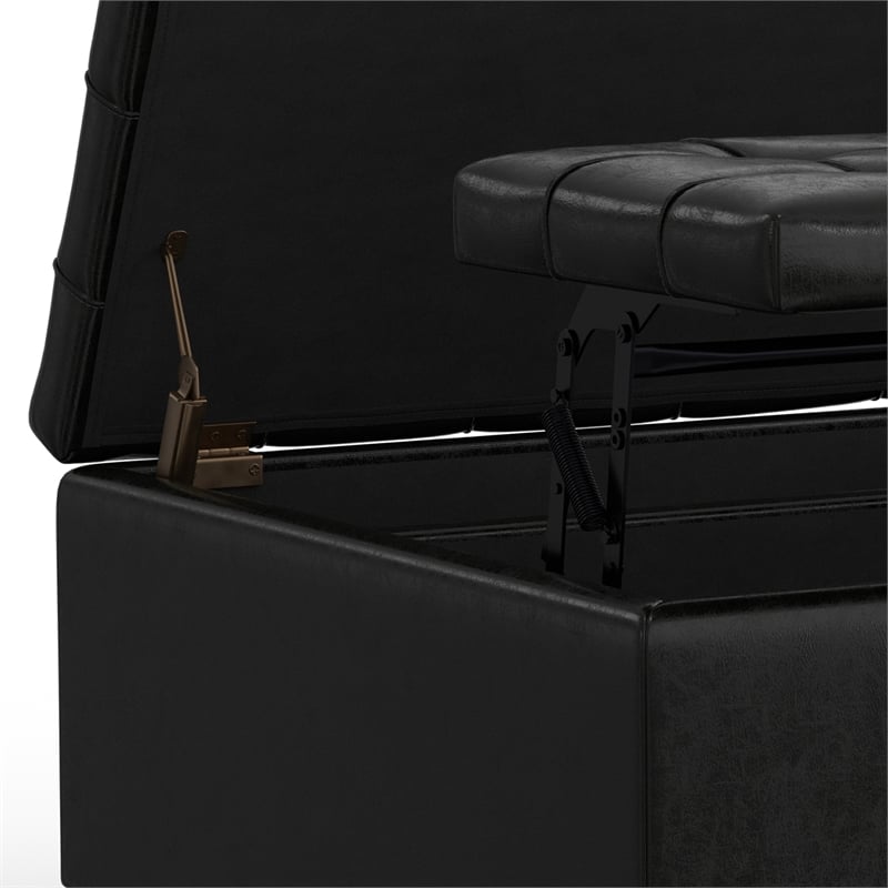Harrison 30 inch Wide Coffee Table Storage Ottoman in Black Vegan Faux Leather