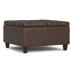 Harrison 30&quotWide Coffee Table Storage Ottoman in Choco Brown Vegan Faux Leather