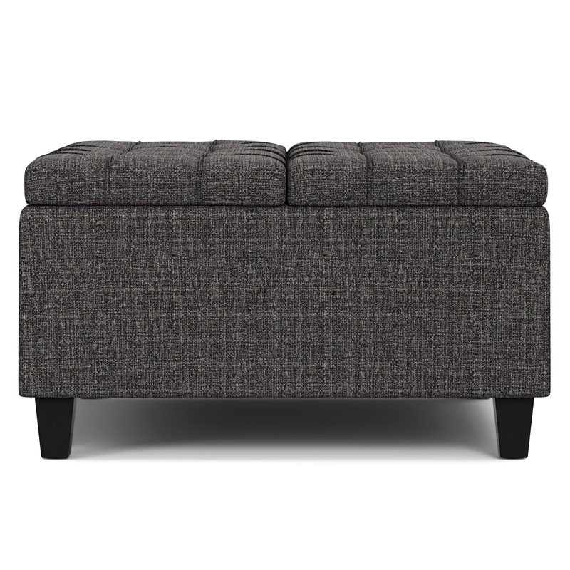 harrison 30&quot wd transitional coffee table storage ottoman in vegan faux leather