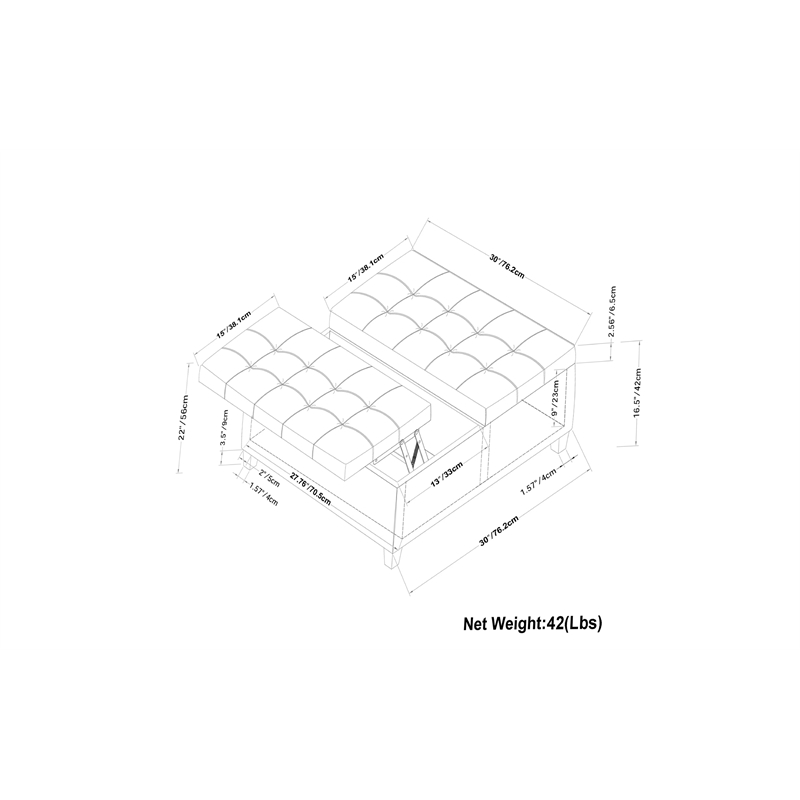 harrison 30&quot wd transitional coffee table storage ottoman in vegan faux leather