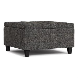 Harrison 30&quot WD Transitional Coffee Table Storage Ottoman in Vegan Faux Leather
