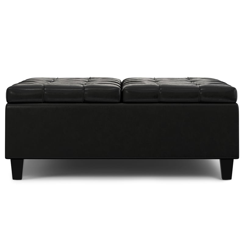 Harrison 40 inch WD Coffee Table Storage Ottoman in Black Vegan Faux Leather