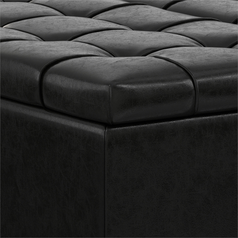 Harrison 40 inch WD Coffee Table Storage Ottoman in Black Vegan Faux Leather