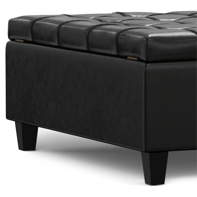 Harrison 40 inch WD Coffee Table Storage Ottoman in Black Vegan Faux Leather