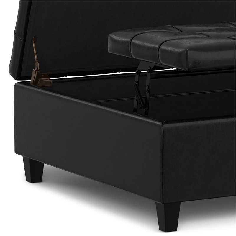 Harrison 40 inch WD Coffee Table Storage Ottoman in Black Vegan Faux Leather