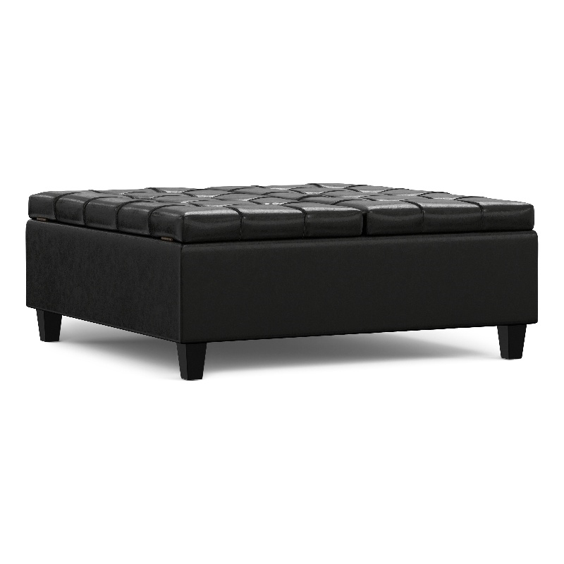 Harrison 40 inch WD Coffee Table Storage Ottoman in Black Vegan Faux Leather