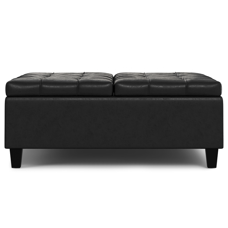 Harrison 40 inch Wide Coffee Table Storage Ottoman in Black Vegan Faux Leather