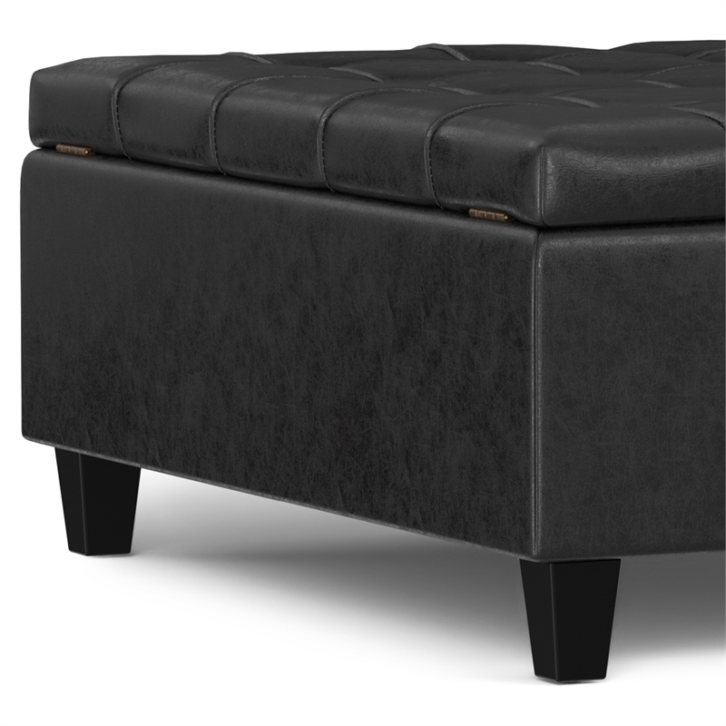 Harrison 40 inch Wide Coffee Table Storage Ottoman in Black Vegan Faux Leather