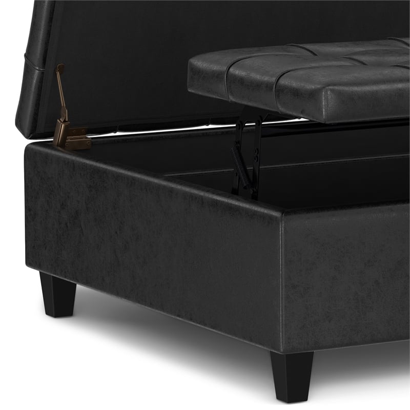 Harrison 40 inch Wide Coffee Table Storage Ottoman in Black Vegan Faux Leather