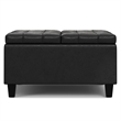 Harrison 30 inch Wide Coffee Table Storage Ottoman in Black Vegan Faux Leather