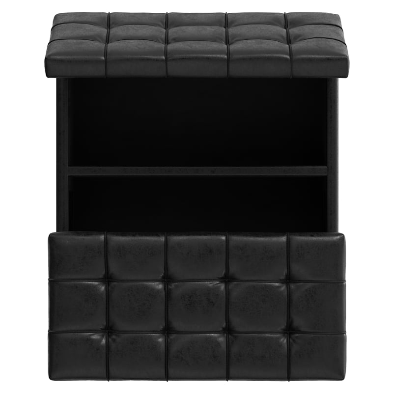 Harrison 30 inch Wide Coffee Table Storage Ottoman in Black Vegan Faux Leather