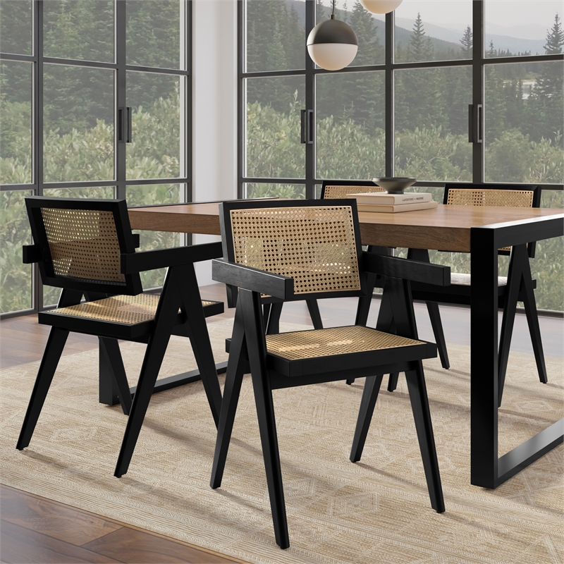 Regina  Contemporary Dining Arm Chair (Set of 2) in Black