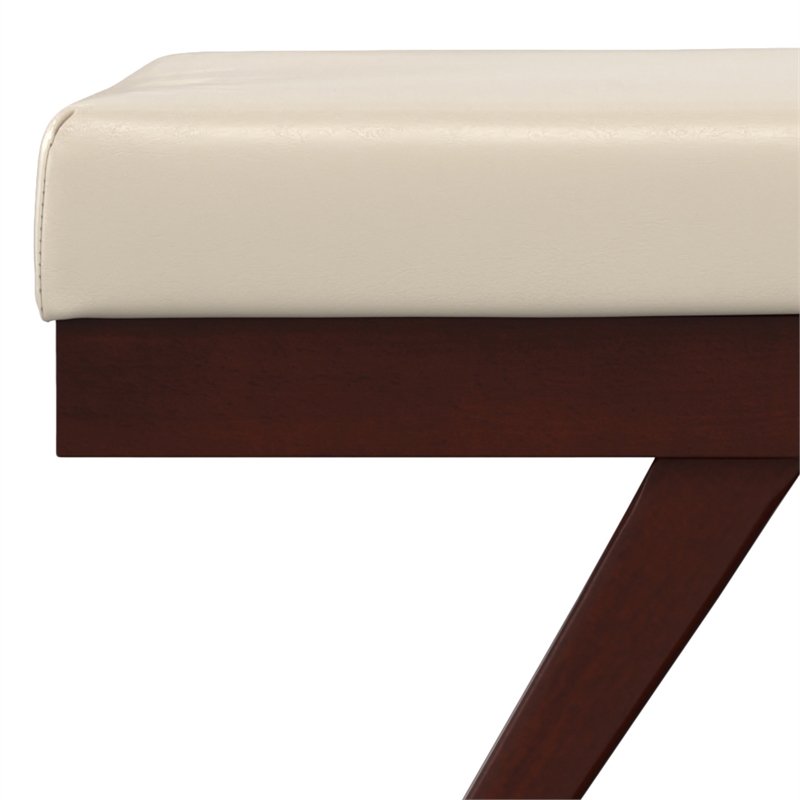 Chanelle 48 inch Wide Modern Ottoman Bench in Satin Cream Vegan Faux Leather