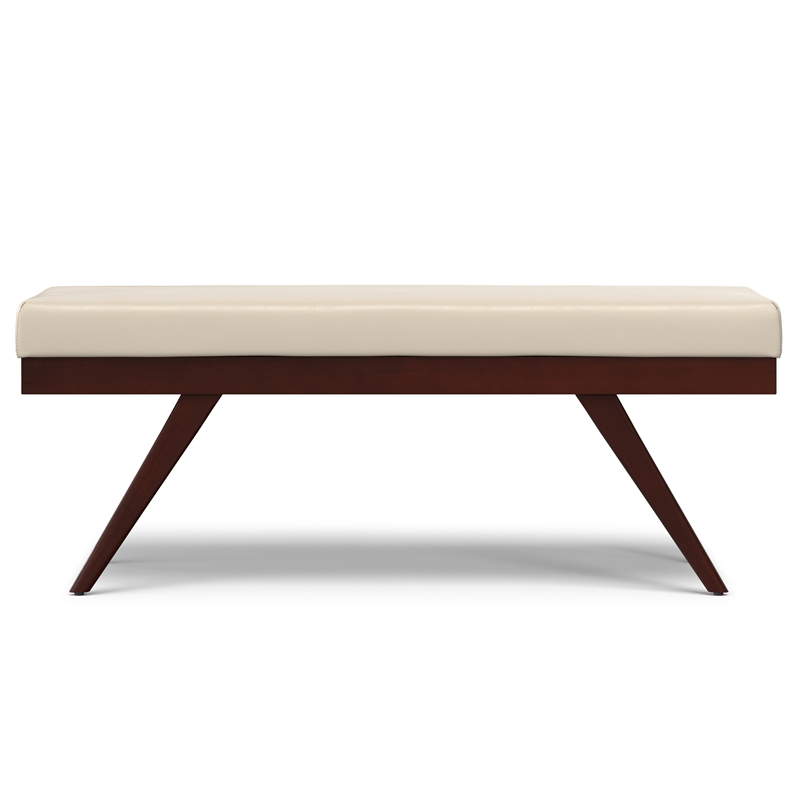 Chanelle 48 inch Wide Modern Ottoman Bench in Satin Cream Vegan Faux Leather