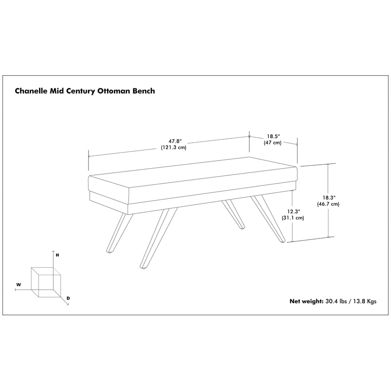 Chanelle 48 inch Wide Modern Ottoman Bench in Satin Cream Vegan Faux Leather