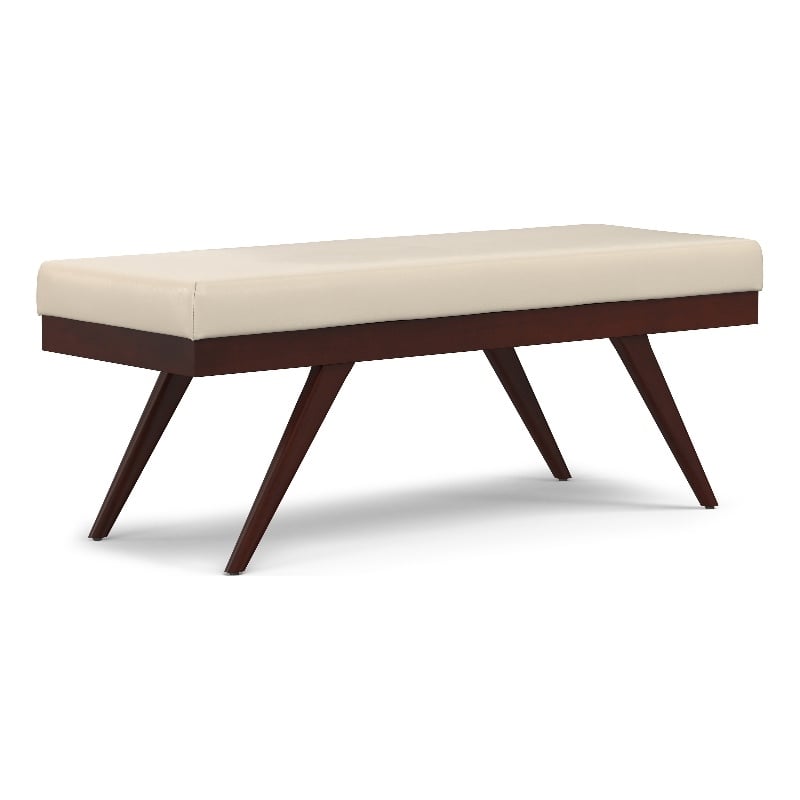 Chanelle 48 inch Wide Modern Ottoman Bench in Satin Cream Vegan Faux Leather