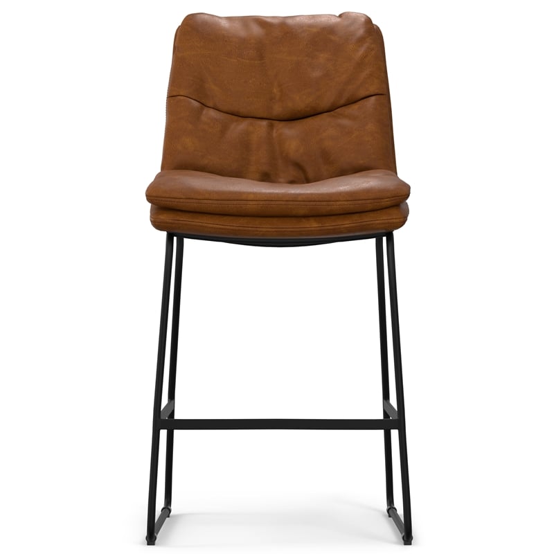 Danika Modern Counter Height stool (Set of 2) in Camel Brown Vegan Faux Leather