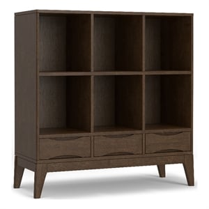 Harper HARDWOOD 43x42&quot Modern Low 6 Cube Storage with Drawers in Walnut Brown