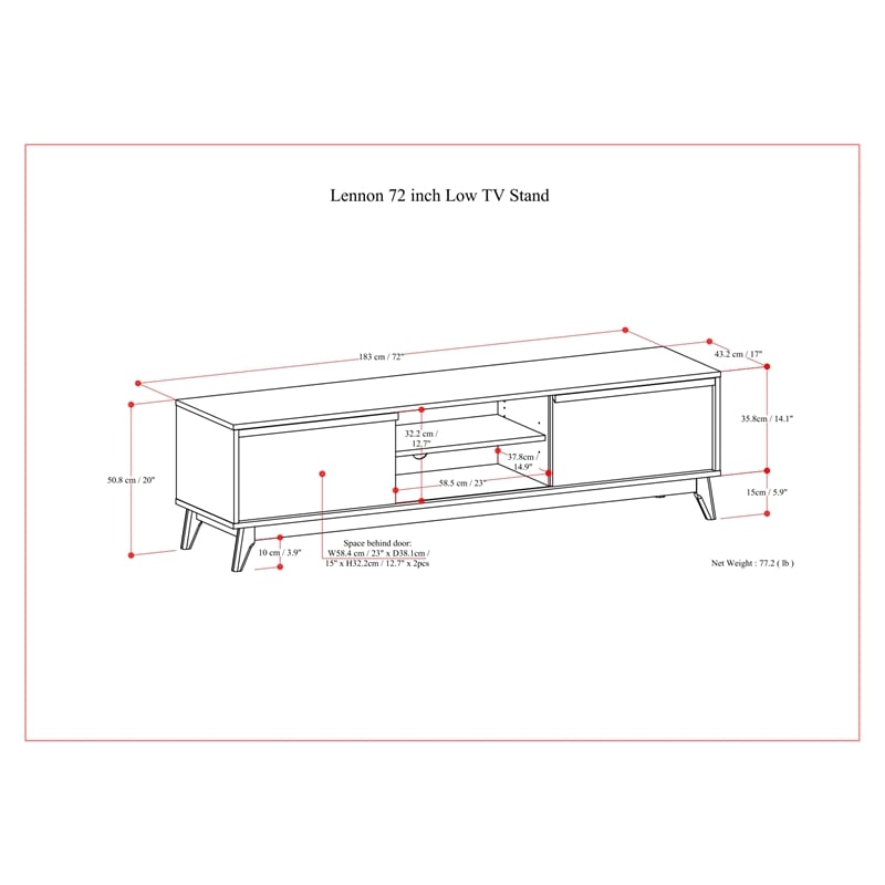 Lennon  72 inch Wide Mid Century Modern TV Media Stand in Walnut Veneer