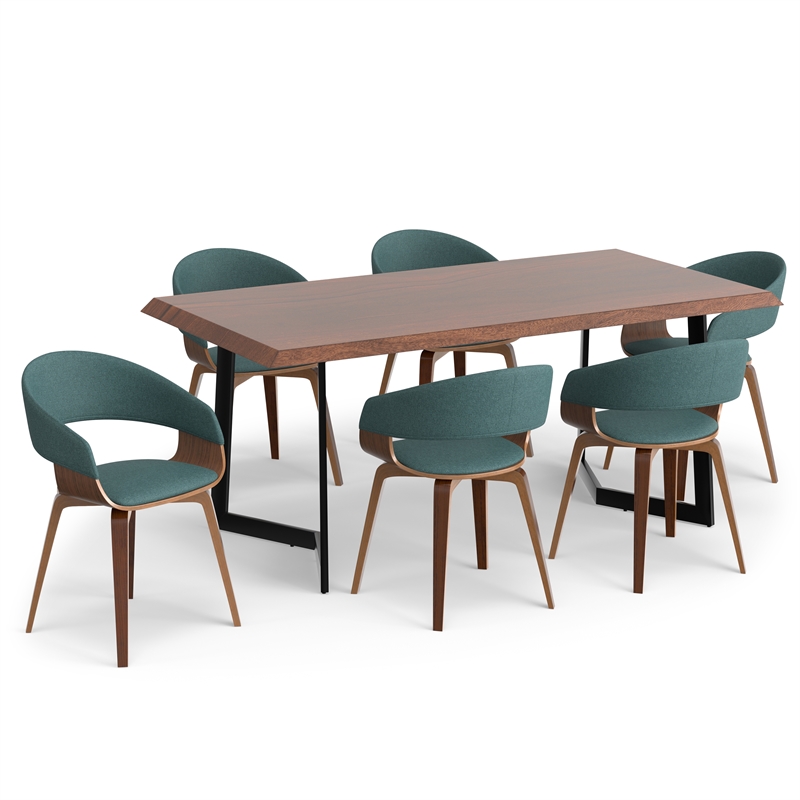 Lowell / Watkins Modern 7 Piece Dining Set in Light Blue Linen Look Fabric