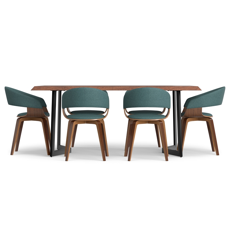 Lowell / Watkins Modern 7 Piece Dining Set in Light Blue Linen Look Fabric