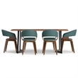 Lowell / Watkins Modern 7 Piece Dining Set in Light Blue Linen Look Fabric