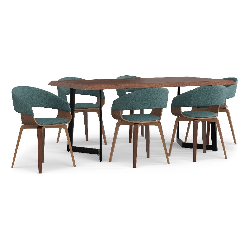 Lowell / Watkins Modern 7 Piece Dining Set in Light Blue Linen Look Fabric