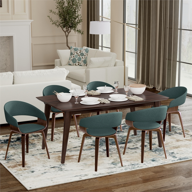 Lowell/Draper7Pc Dining Set with 6Dining Chairs in Light Blue Linen Look Fabric