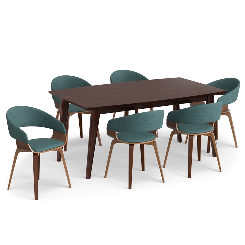 Lowell/Draper7Pc Dining Set with 6Dining Chairs in Light Blue Linen Look Fabric