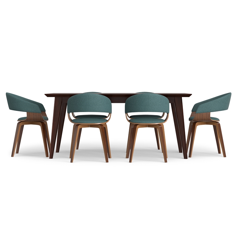 Lowell/Draper7Pc Dining Set with 6Dining Chairs in Light Blue Linen Look Fabric