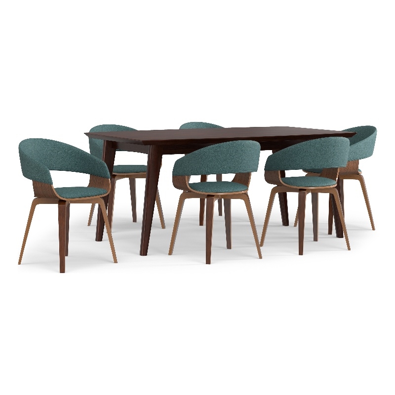 Lowell/Draper7Pc Dining Set with 6Dining Chairs in Light Blue Linen Look Fabric